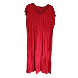 Lands End Bright Red Orange Crochet Neck Maxi Dress Boho Womens  Plus 2X 20W 22W